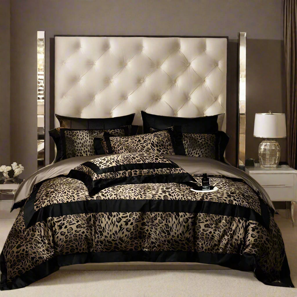 Image of 1000TC Egyptian cotton leopard print luxury bedding set with duvet cover and pillowcases