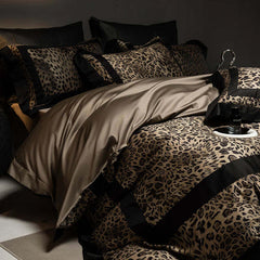 Image of 1000TC Egyptian cotton leopard print luxury bedding set with duvet cover and pillowcases