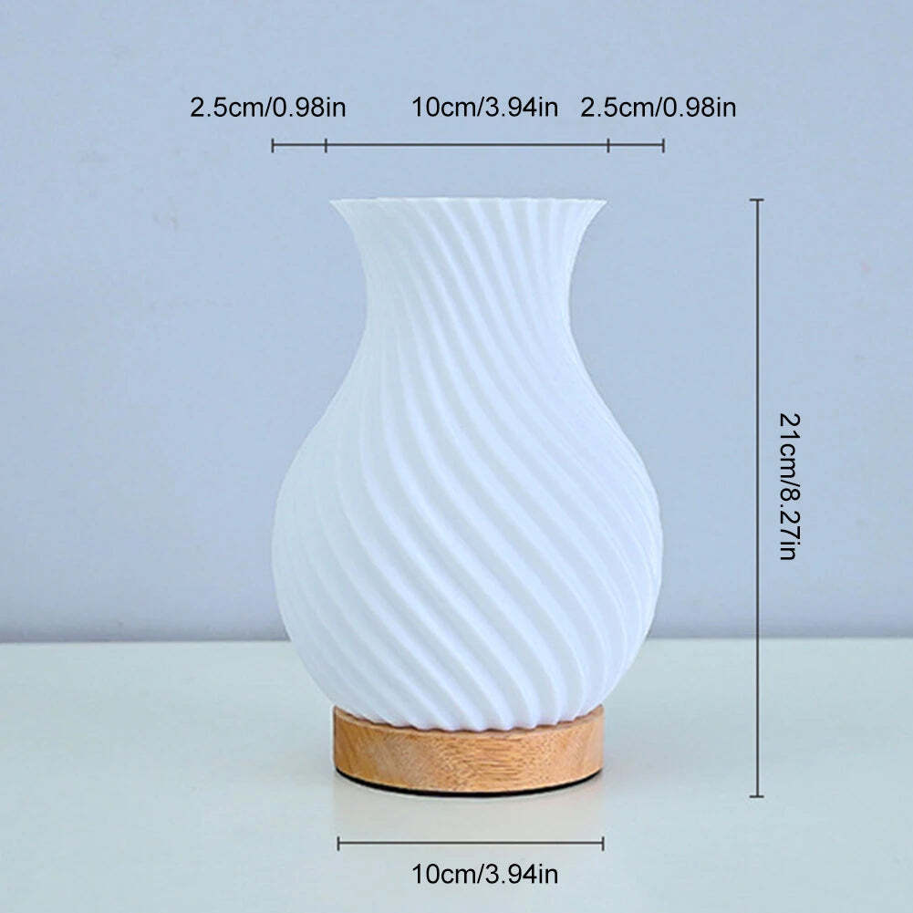 Image of 3-color dimmable 3D printed vase bedside lamp with wood base for living room and college dorm