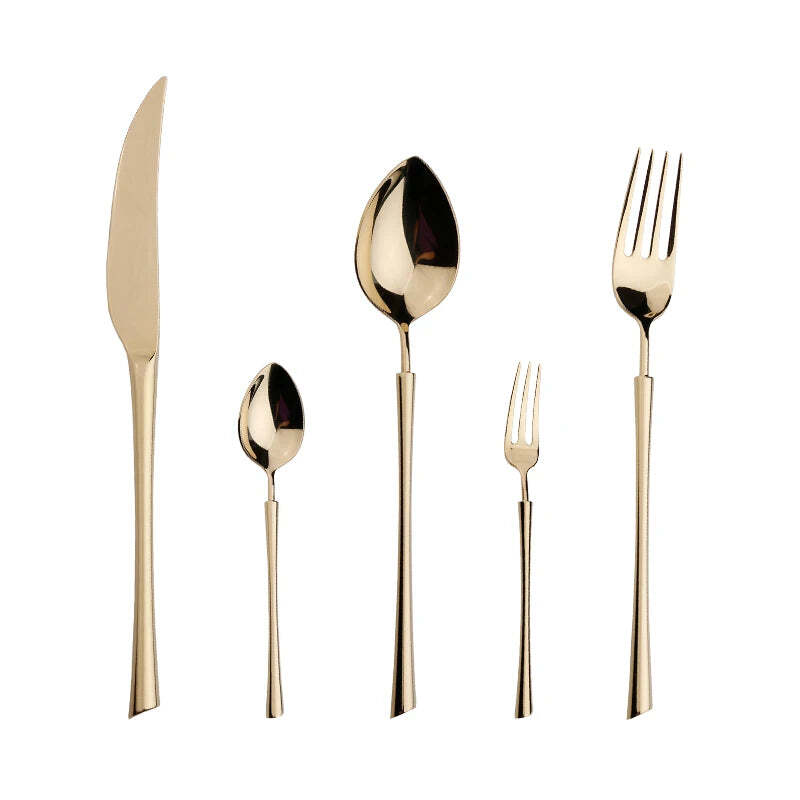 Image of 30-piece shiny gold stainless steel flatware set for stylish dining