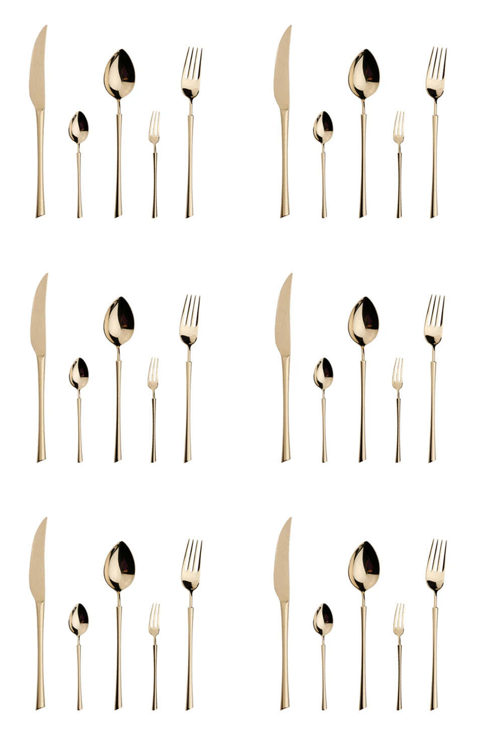 Image of 30-piece shiny gold stainless steel flatware set for stylish dining