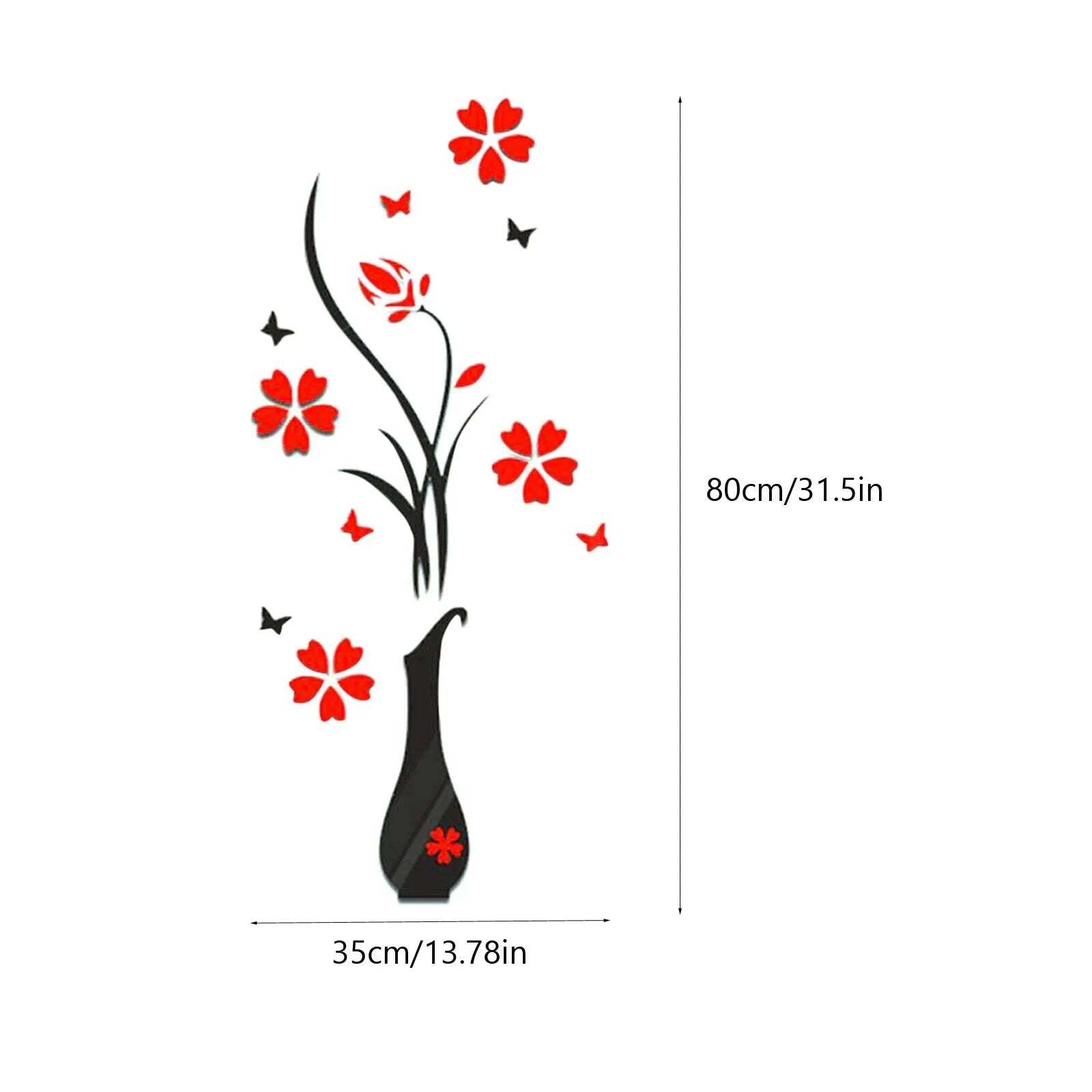 Image of 3D acrylic wall stickers for home decor - DIY vase flower tree design