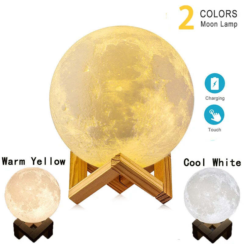 Image of 3D moon lamp night light with 16 colors and remote control for kids