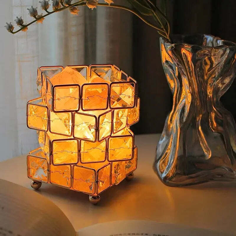 Image of 4-layer magic cube salt stone lamp, natural crystal night light with LED for home decor