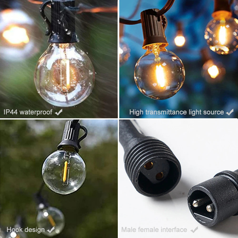 Solar String Lights for Outdoor Use, Waterproof G40 Patio Lights, Eco-Friendly Party Lights