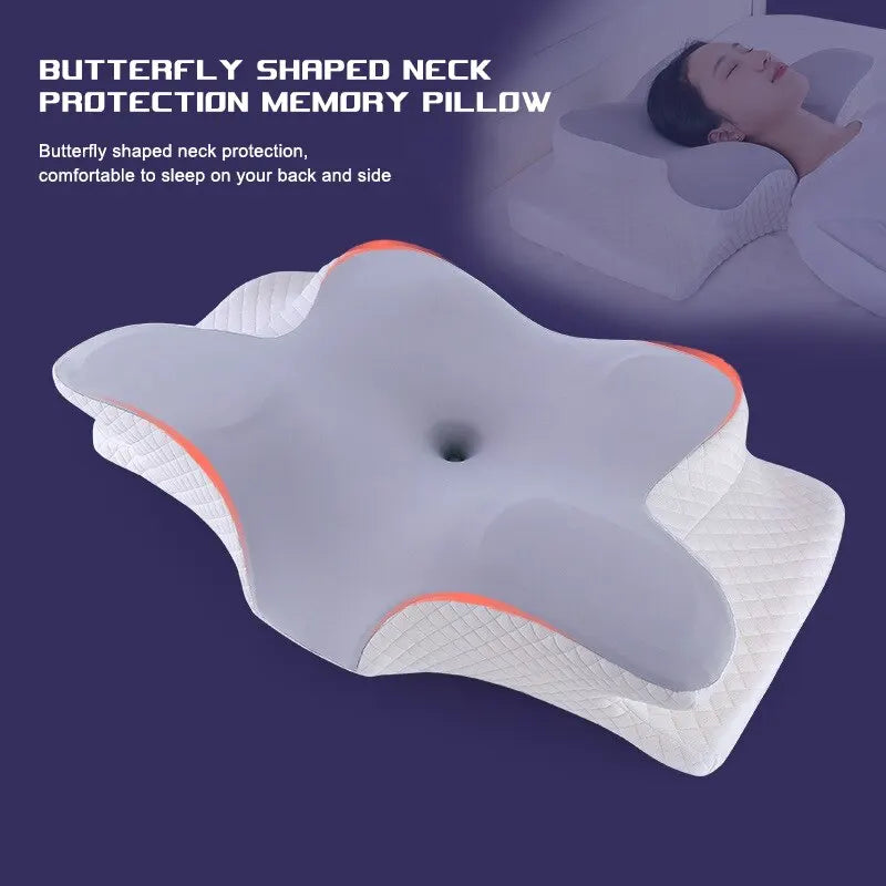 Orthopedic Memory Foam Pillow - Best Pillow for Side Sleepers & Neck Pain Relief, Butterfly Shaped Design