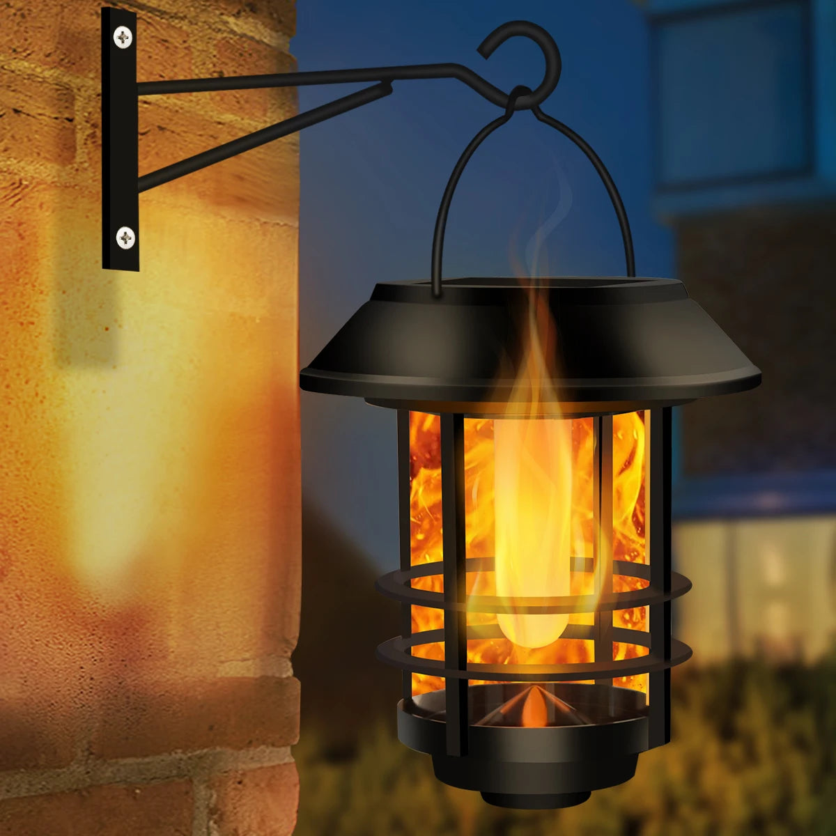 Outdoor Solar Lantern with Flickering Flames, Solar Powered Lanterns for Garden