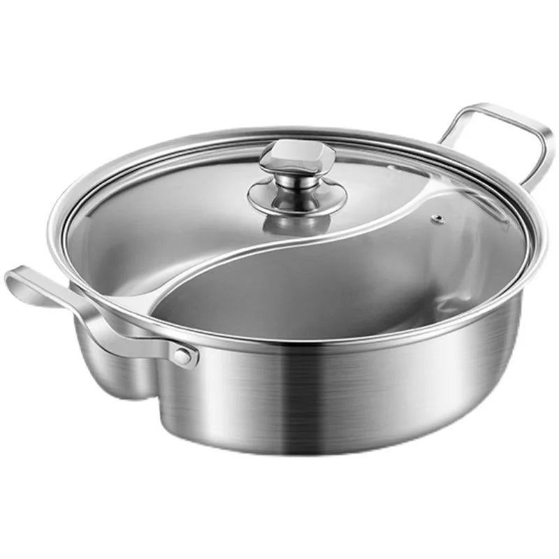 Variant image for Premium 316 Stainless Steel Divided Hot Pot - 32cm Induction Compatible Cooking Pot for Fondue and Soups-1