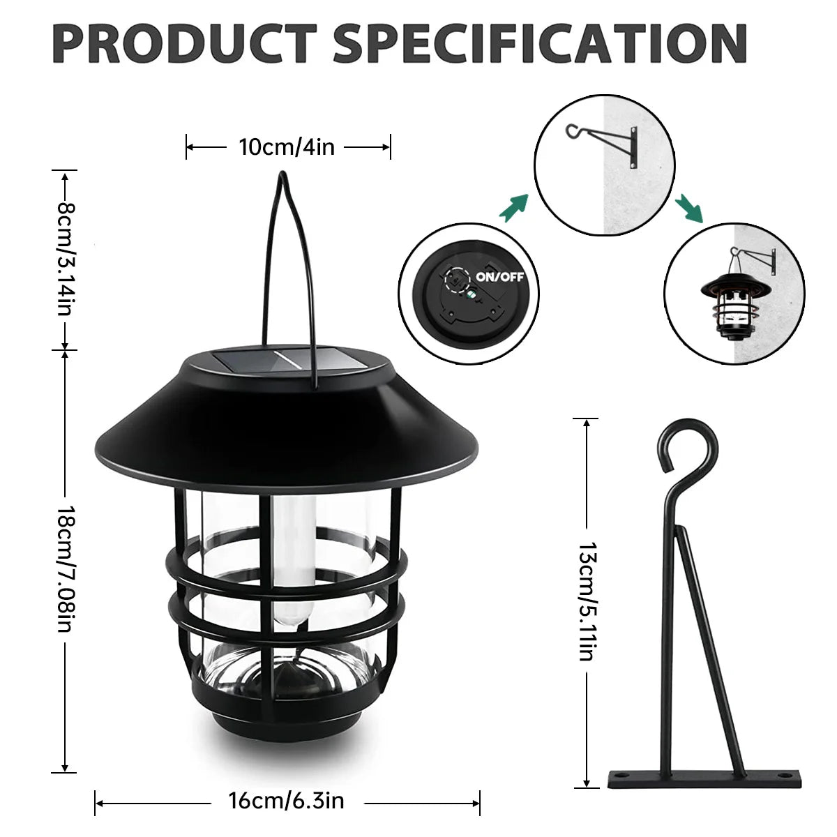 Outdoor Solar Lantern with Flickering Flames, Solar Powered Lanterns for Garden