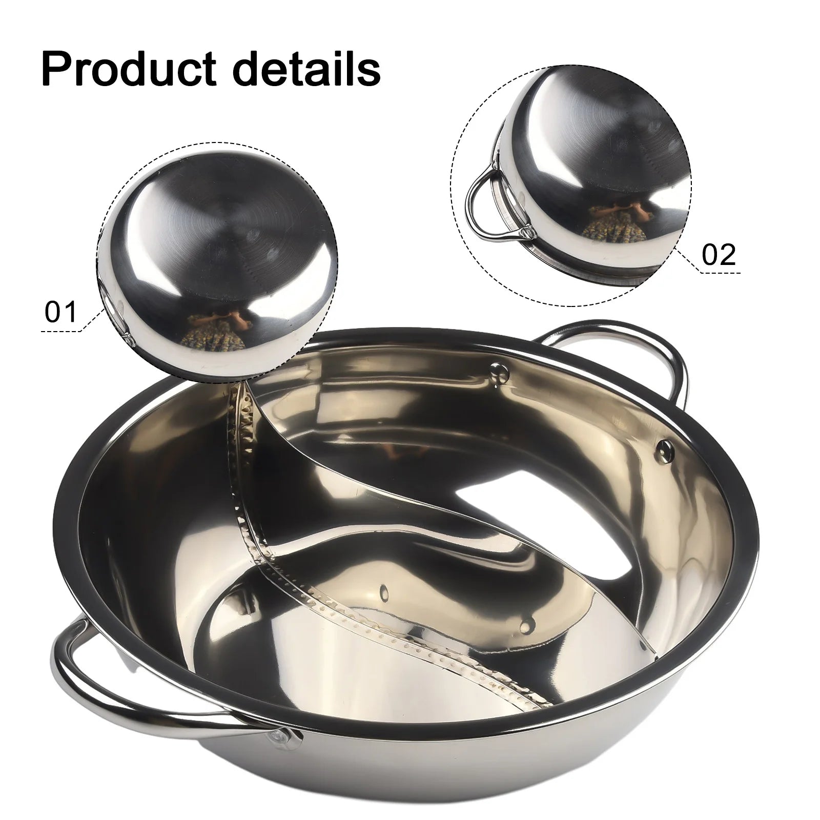 Stainless Steel Twin Divided Hot Pot 28/30cm - Compatible with Gas Stove & Induction Cooker