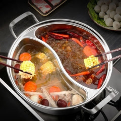 Premium 316 Stainless Steel Divided Hot Pot - 32cm Induction Compatible Cooking Pot for Fondue and Soups