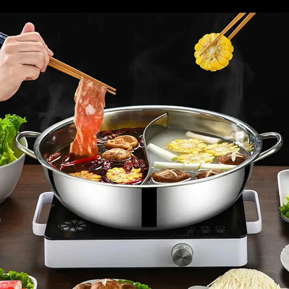 Variant image for Stainless Steel Twin Divided Hot Pot 28/30cm - Compatible with Gas Stove & Induction Cooker-1