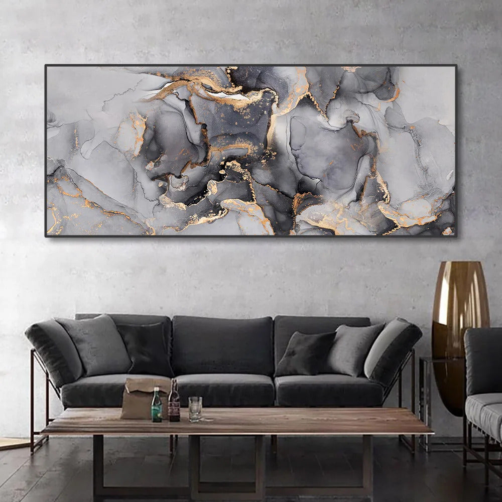 Image of Abstract black and gold canvas wall art for modern living room decor