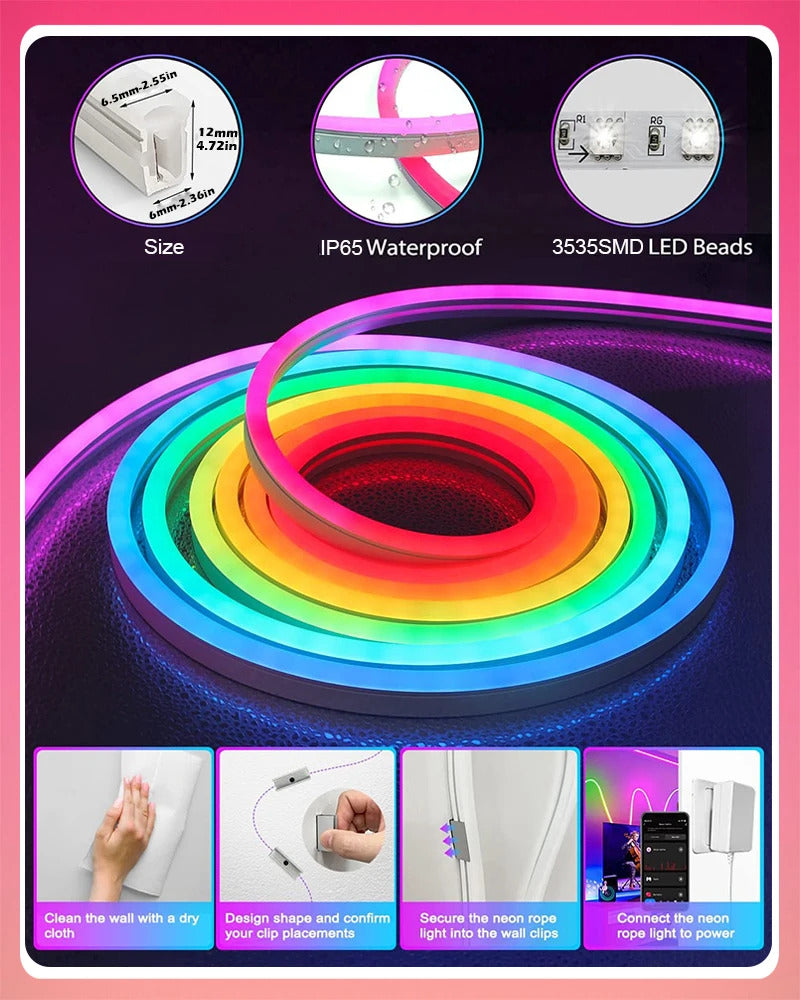 Image of Acosh neon LED strip lights with music sync and RGBIC dreamcolor effect