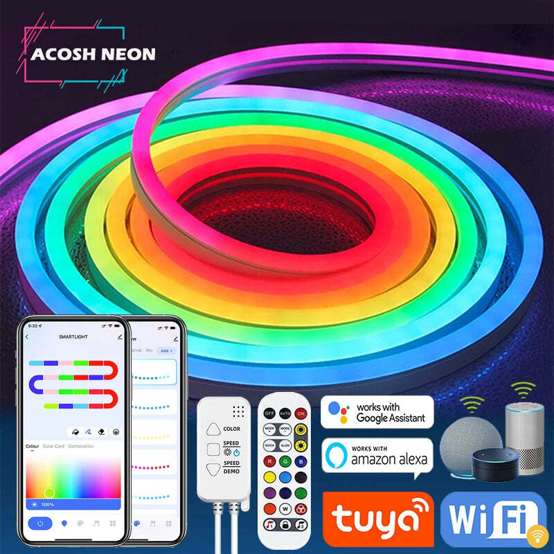 Image of Acosh neon LED strip lights with music sync and RGBIC dreamcolor effect