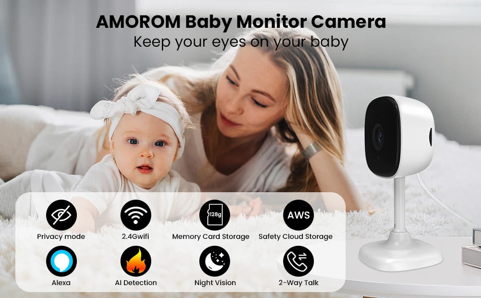 Image of Amorom 1080P WiFi IP surveillance camera with two-way audio and night vision