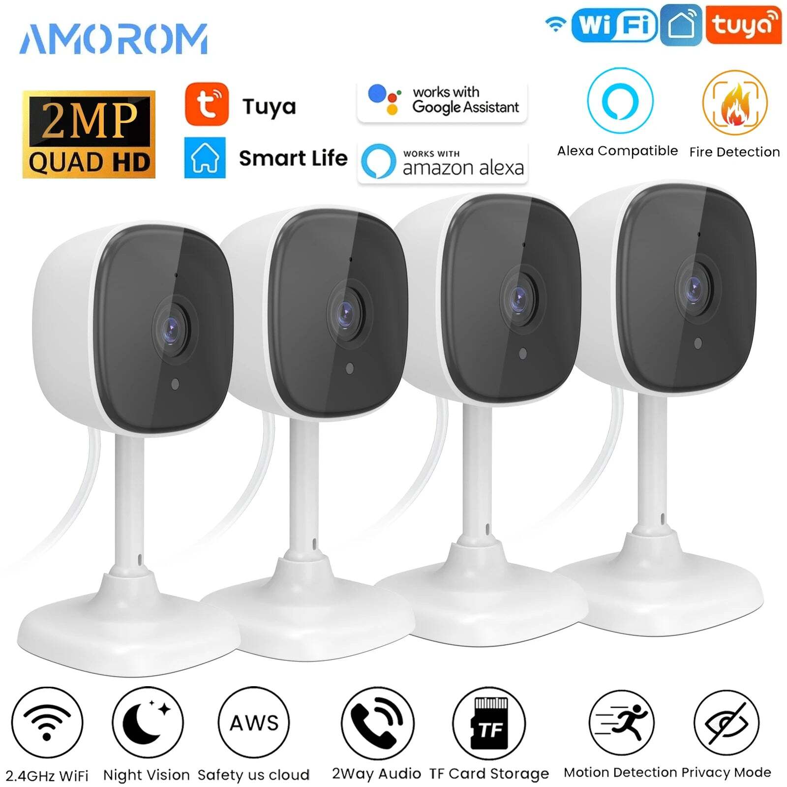 Image of Amorom 1080P WiFi IP surveillance camera with two-way audio and night vision