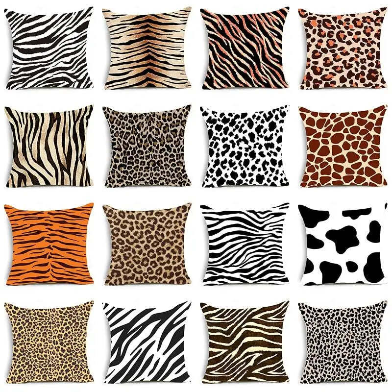 Image of Animal print throw pillow case collection for decorative home accents