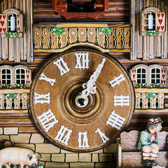 Image of Antique wooden cuckoo wall clock with bird time bell swing alarm