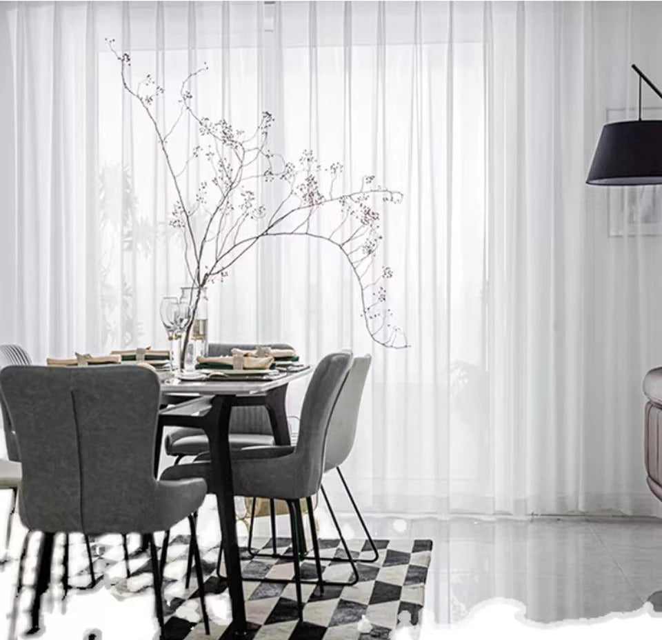 Image of Asazal solid white tulle chiffon sheer window curtains for modern living room decor