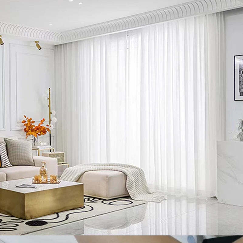 Image of Asazal solid white tulle chiffon sheer window curtains for modern living room decor