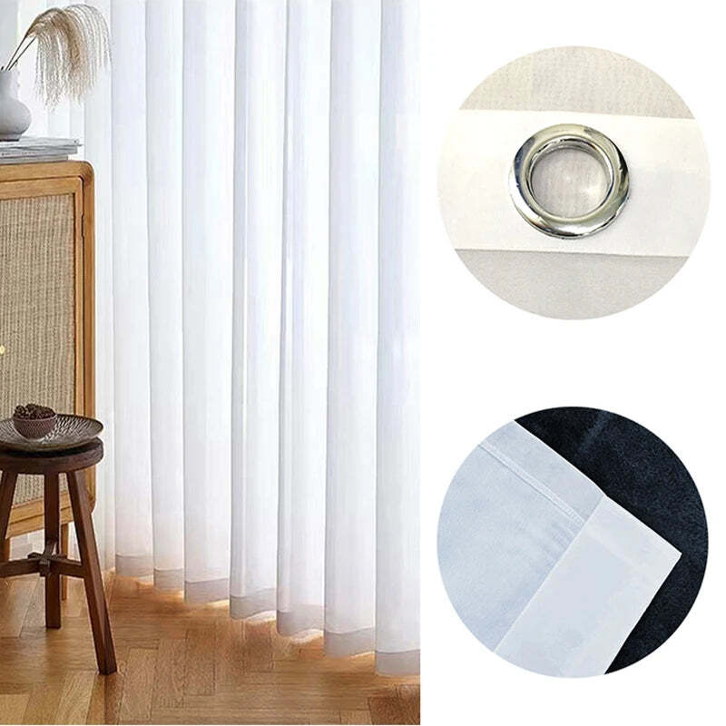 Image of Asazal solid white tulle chiffon sheer window curtains for modern living room decor