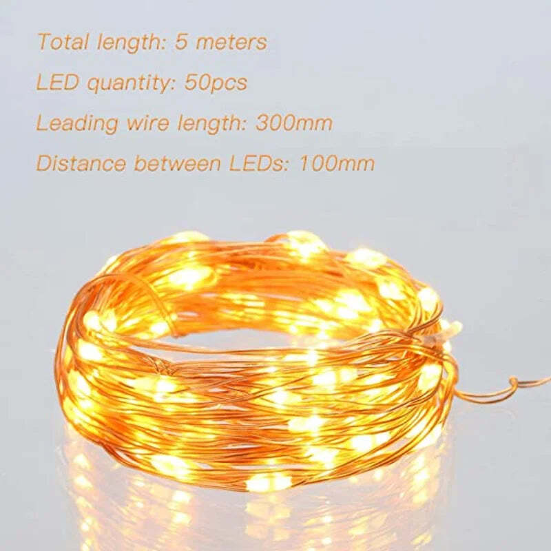 Image of Battery-operated copper wire fairy lights for wedding and holiday decorations