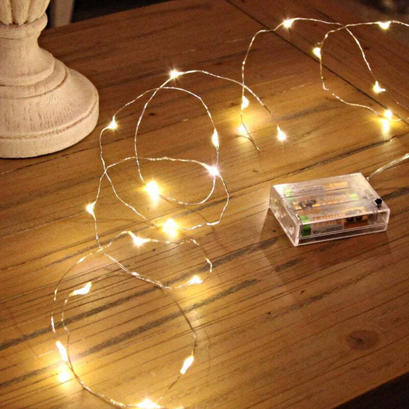 Image of Battery-operated copper wire fairy lights for wedding and holiday decorations