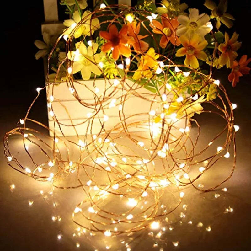 Image of Battery-operated copper wire fairy lights for wedding and holiday decorations