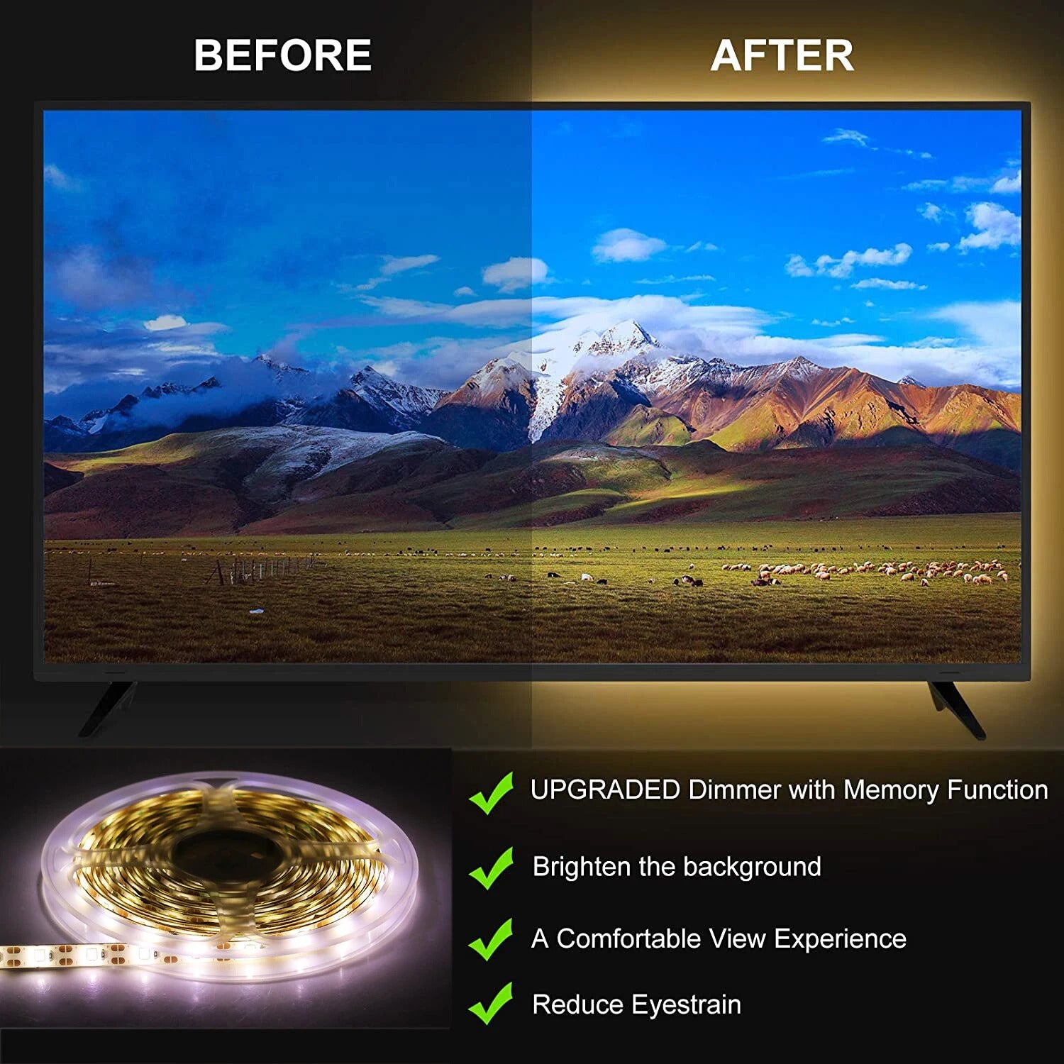 Image of Battery-powered LED strip light for cabinets and backlighting