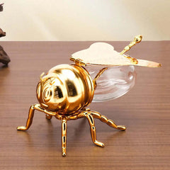 Image of Bee-shaped honey jar with spoon for kitchen decor and unique gift for tea lovers