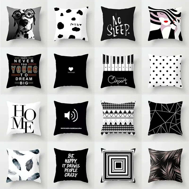 Image of Black and white geometric portrait pillowcase for home and office decor