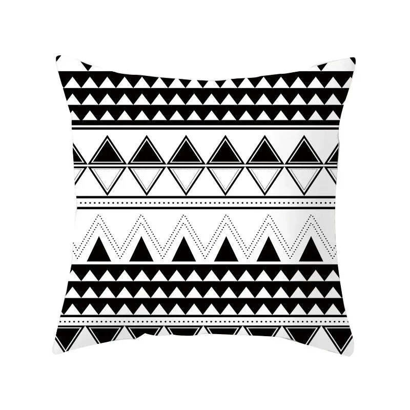 Image of Black and white geometric portrait pillowcase for home and office decor