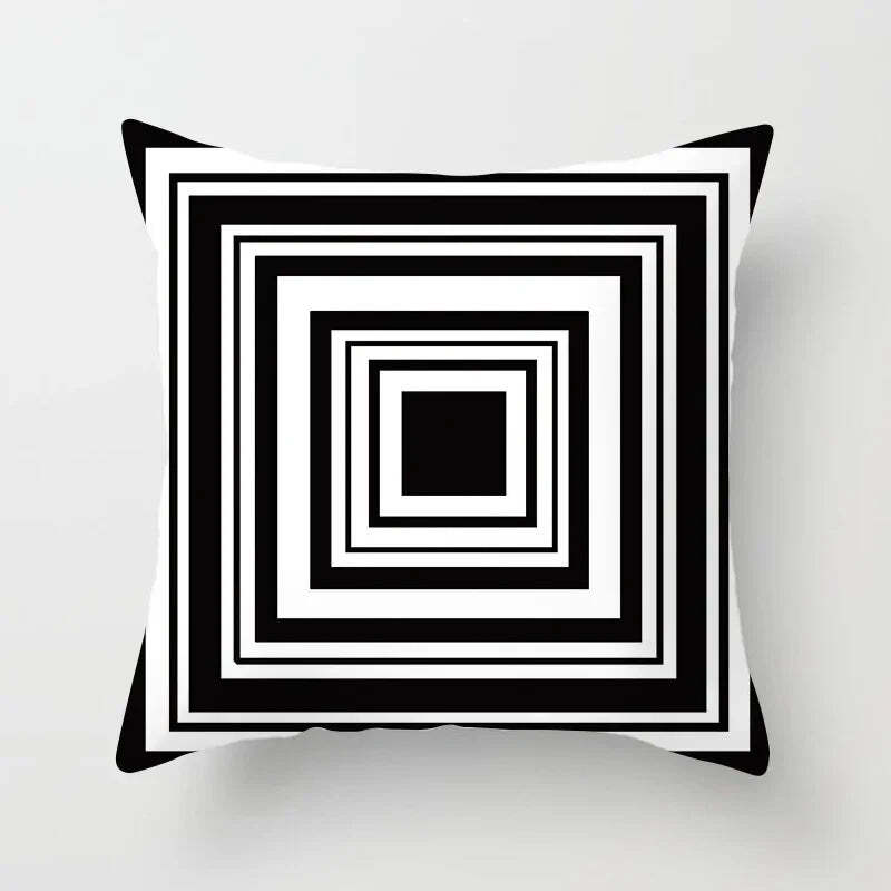 Image of Black and white geometric portrait pillowcase for home and office decor