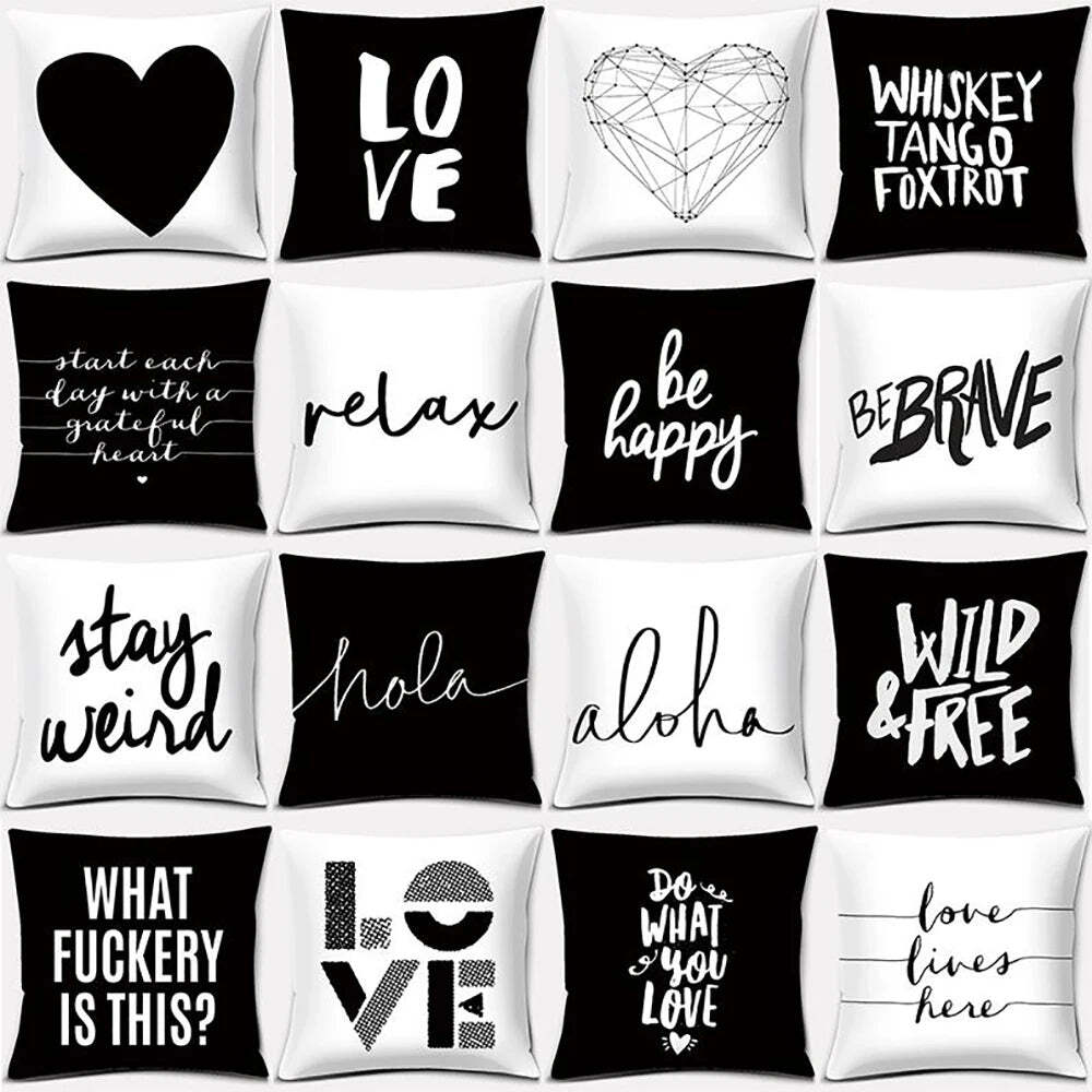 Image of Black and white printed square pillowcase for stylish home decor