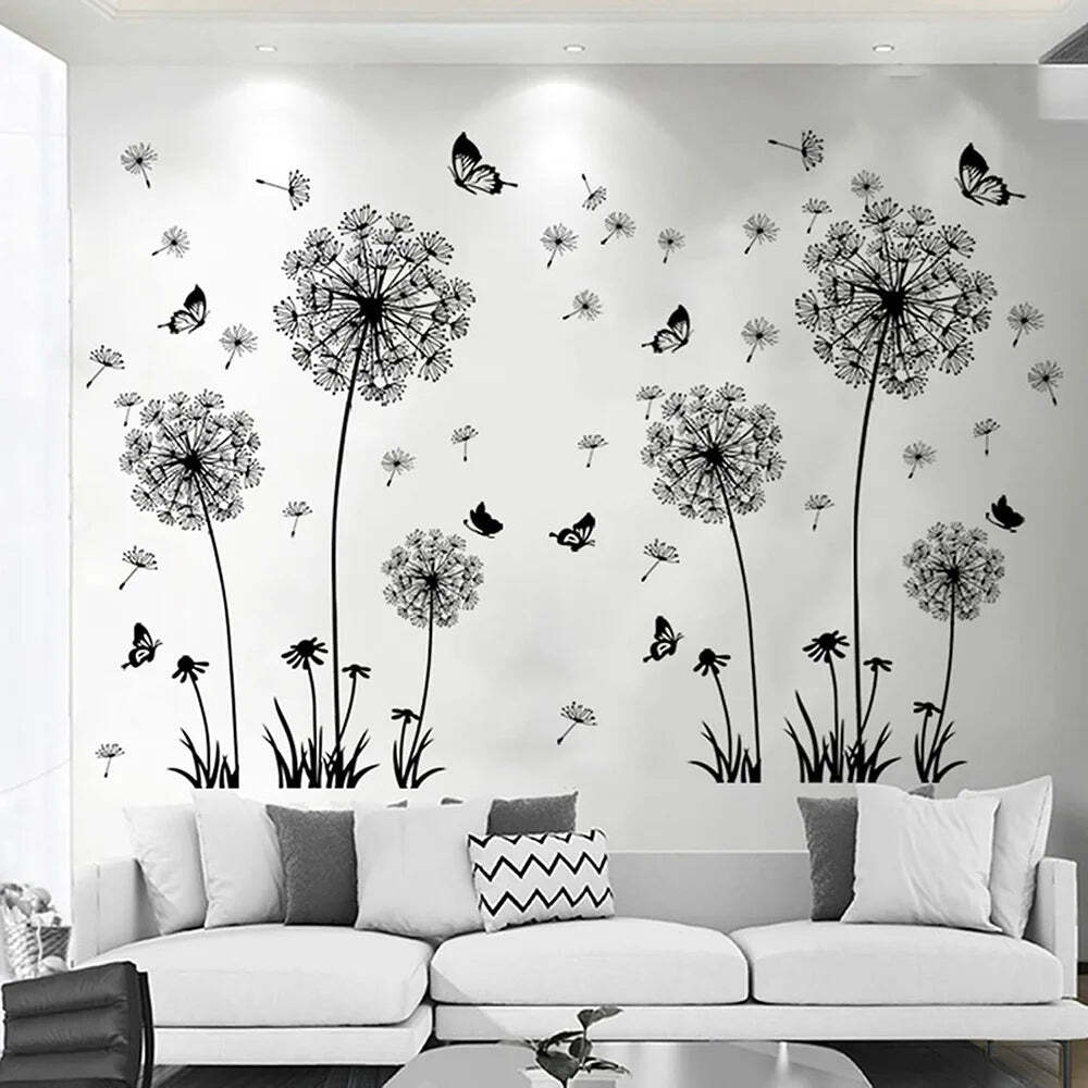 Image of Black dandelion wall stickers for stylish home decor