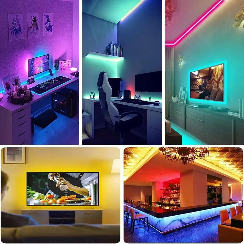 Image of Bluetooth RGB LED strip lights with smart app control for TV and party decoration