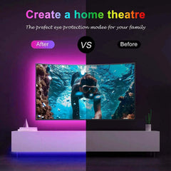 Image of Bluetooth RGB LED strip lights with smart app control for TV and party decoration