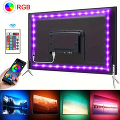 Image of Bluetooth RGB LED strip lights with smart app control for TV and party decoration