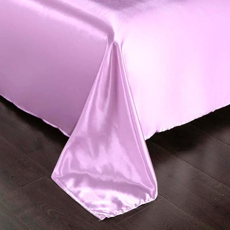 Image of Bonenjoy summer ice cooling flat bed sheet in purple satin smooth fabric