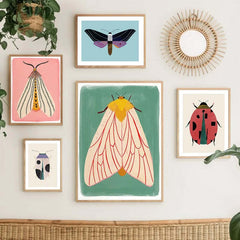 Image of Butterfly wall art and ladybug canvas painting for kids' room decor