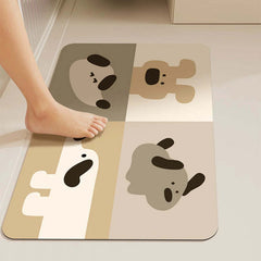 Image of Cartoon bathroom rug, quick dry super absorbent diatomite mat with non-slip rubber base