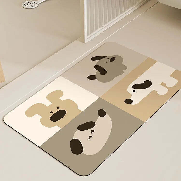 Image of Cartoon bathroom rug, quick dry super absorbent diatomite mat with non-slip rubber base