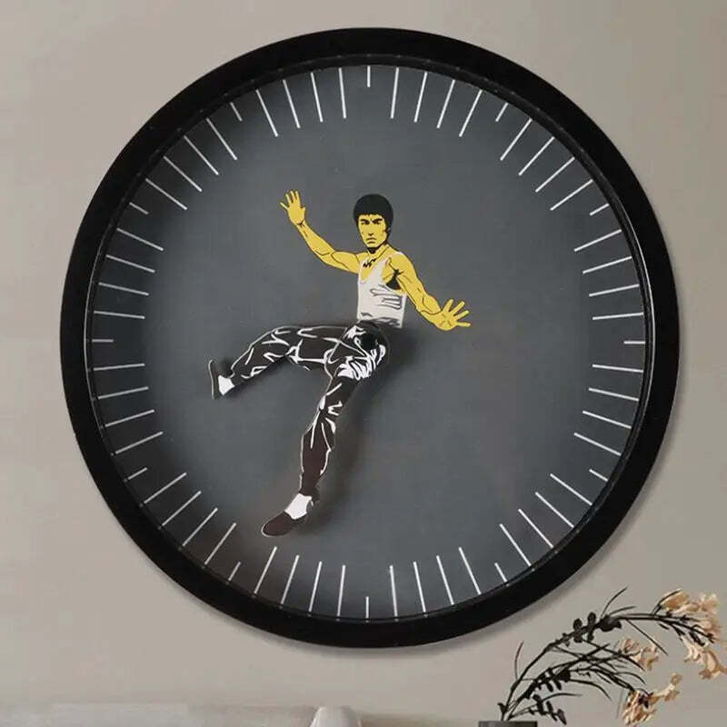 Image of Chinese Kungfu novelty wall clock – silent battery-operated design for modern living spaces