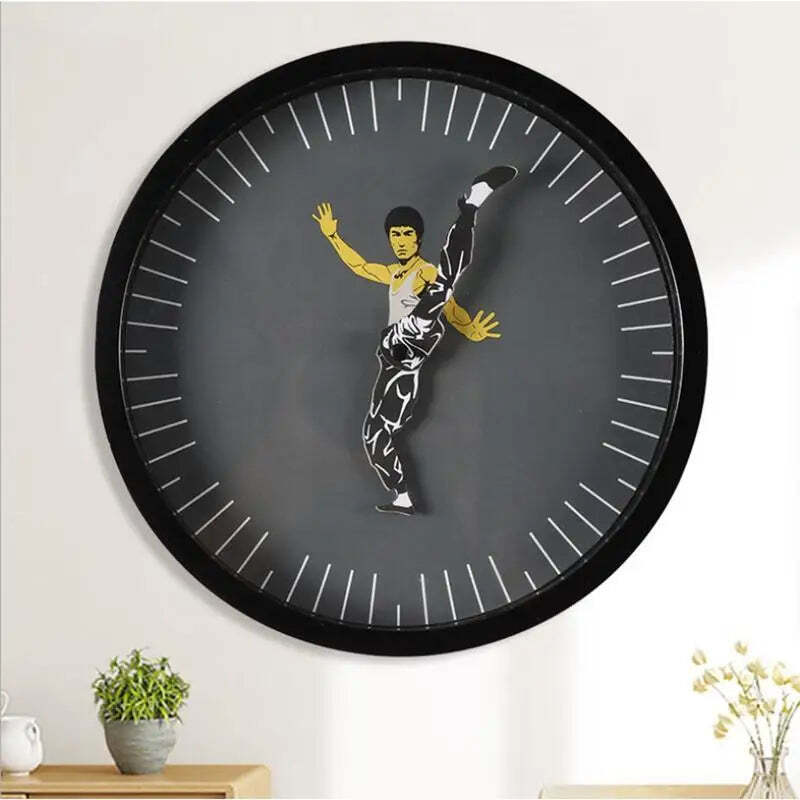 Image of Chinese Kungfu novelty wall clock – silent battery-operated design for modern living spaces