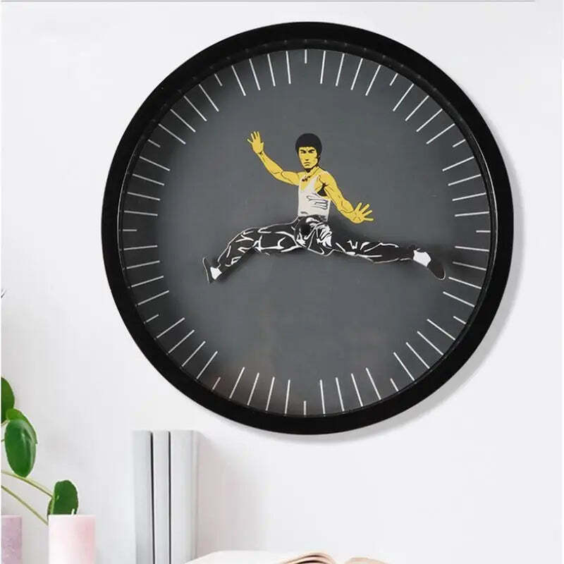 Image of Chinese Kungfu novelty wall clock – silent battery-operated design for modern living spaces