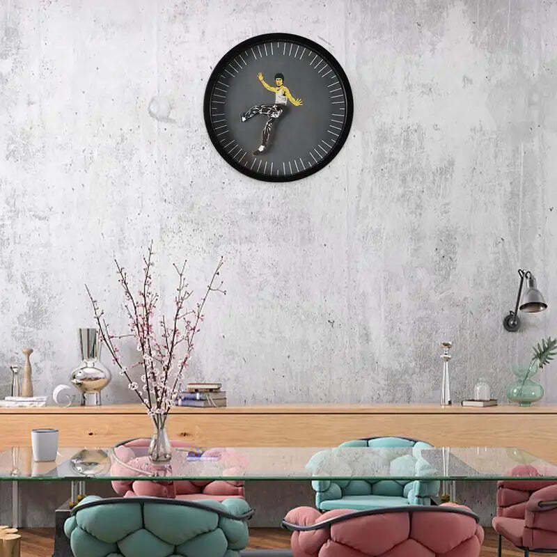 Image of Chinese Kungfu novelty wall clock – silent battery-operated design for modern living spaces