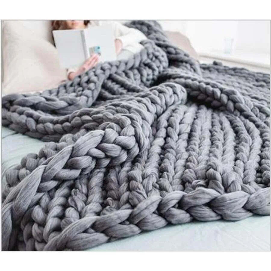 Image of Chunky merino wool blanket - thick knitted throw for winter warmth