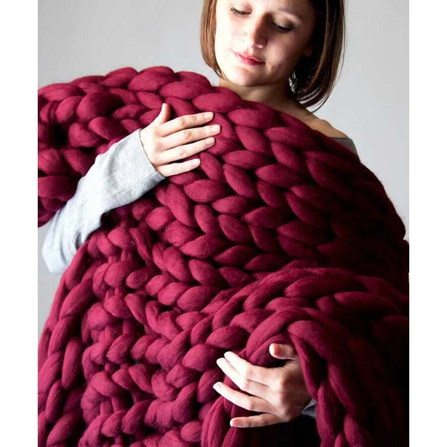 Image of Chunky merino wool blanket - thick knitted throw for winter warmth