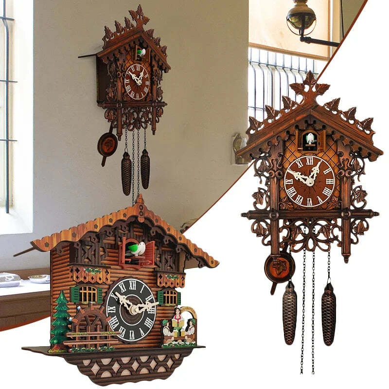 Image of Classic wooden cuckoo wall clock for stylish home decor